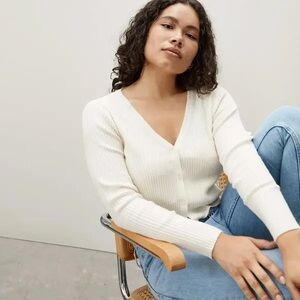 The Cotton–Merino Cropped Cardigan - Bone Medium